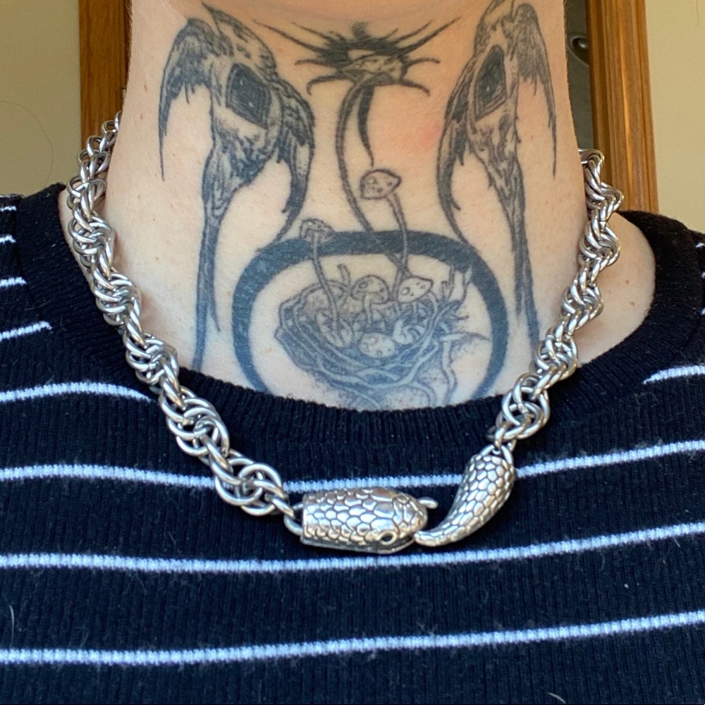 Handmade stainless steel snake clasp chain (s)necklace